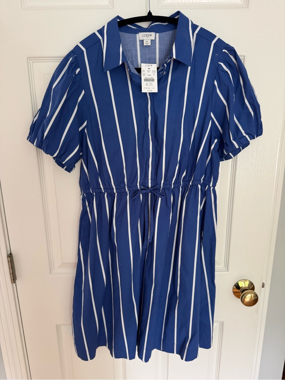 J. Crew Royal Blue and White Striped Mini Shirt Dress